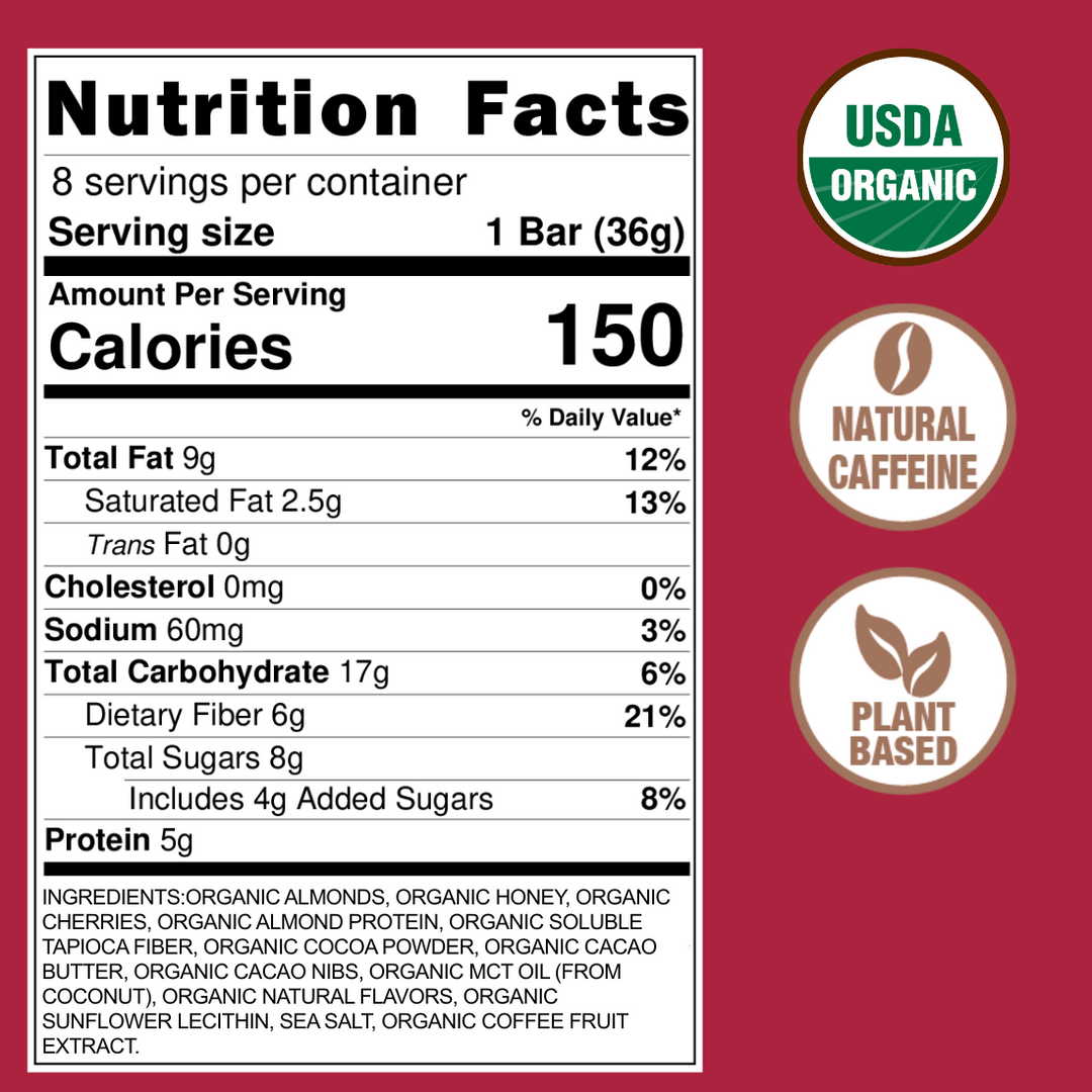 Chocolate Cherry Organic Caffeinated Energy Bars (Pack of 8)